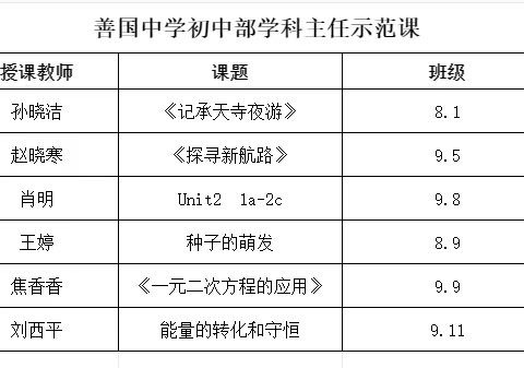 立标引领促成长  聚焦课堂提质量——善国中学初中部开展“课堂教学达标行动”立标示范活动