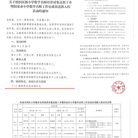 最美人间四月天，送教下乡谱新篇 ——阳泉市郊区区级小学数学名师培养对象送教下乡暨阳泉市小学数学名师工作室成员送教入校活动