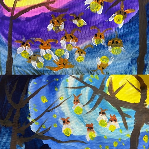 大班美术社团九月份活动内容：《虫儿飞》《葡萄》