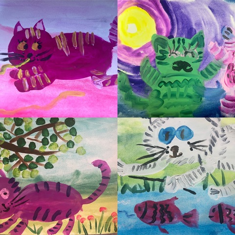 大班美术社团十一月份活动内容：《猫咪》 《冬日美景》