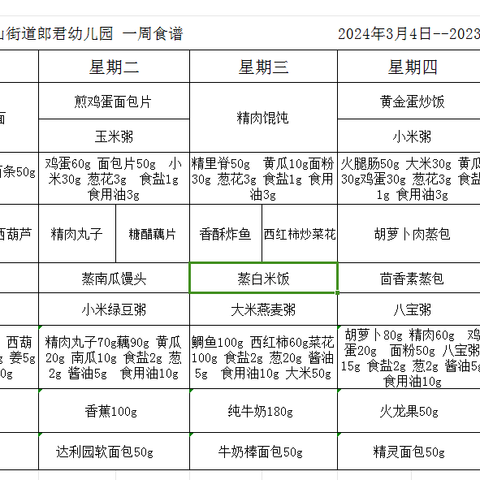 幸福“食”光，健康成长——黄山街道郎君幼儿园一周食谱