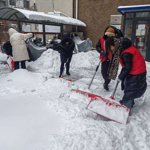 冬日雪景下的温馨守护富城社区携手居民共扫门前雪