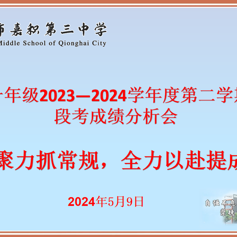 “凝心聚力抓常规，全力以赴提成绩”——琼海市嘉积第三中学高一年级召开2023-2024年度第二学期段考成绩分析会