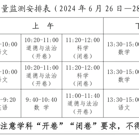 长平乡塘上小学2023—2024学年第二学期期末质量监测安排及暑假放假通知