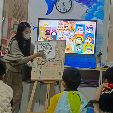 童画B班  第12周——《猫咪🐱照镜子》