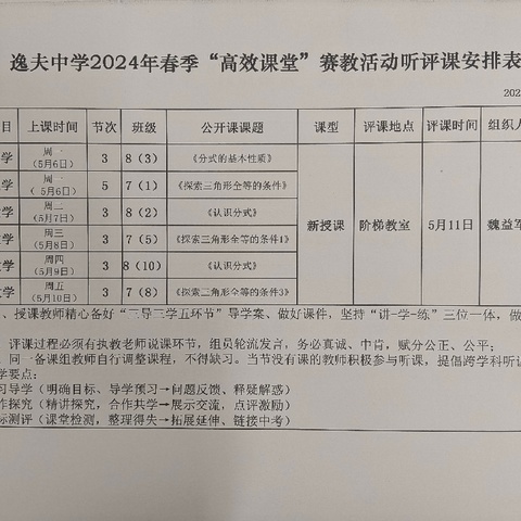 同台竞技亮风采 深耕课堂绽芳华                        逸夫中学2024年春季数学组第二轮高效课堂赛教活动