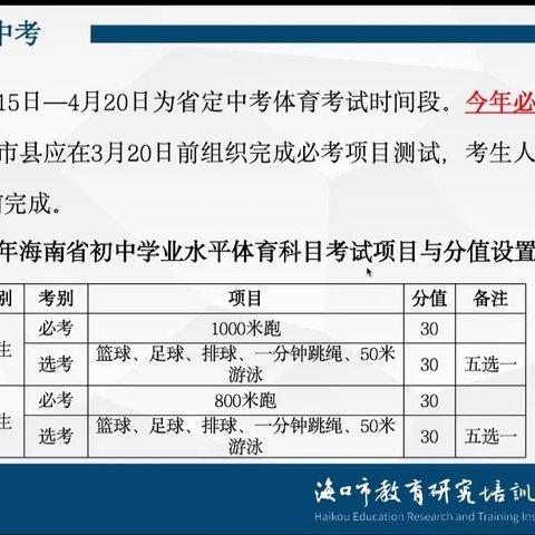 学习《2024年海南省初中学业水平体育科目考试实施办法》