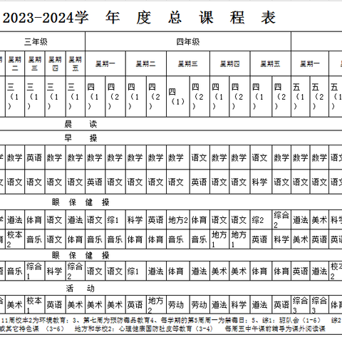 学校体育课表