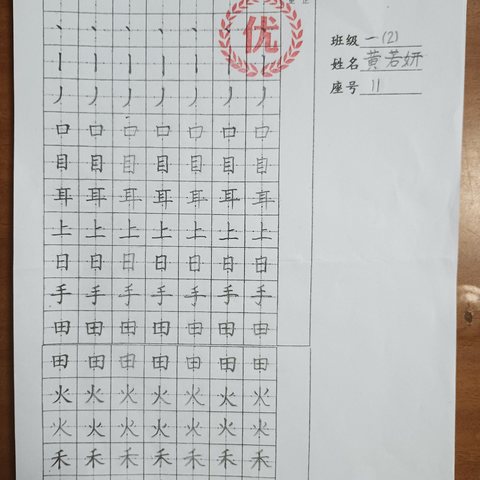 小荷露笔尖    书写展风采  ——永安市实验小学一（2）班           第一周练字作业