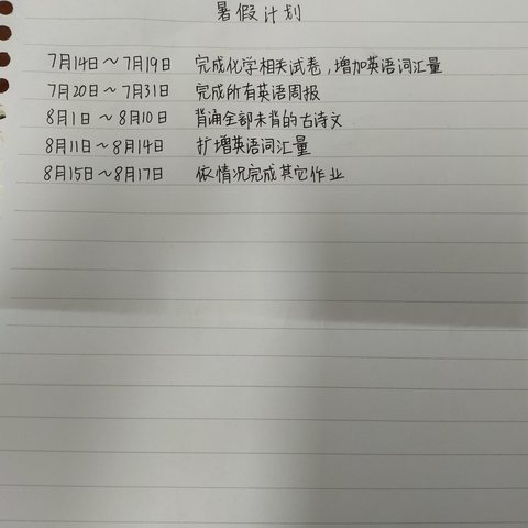 高二（2）班暑期计划表