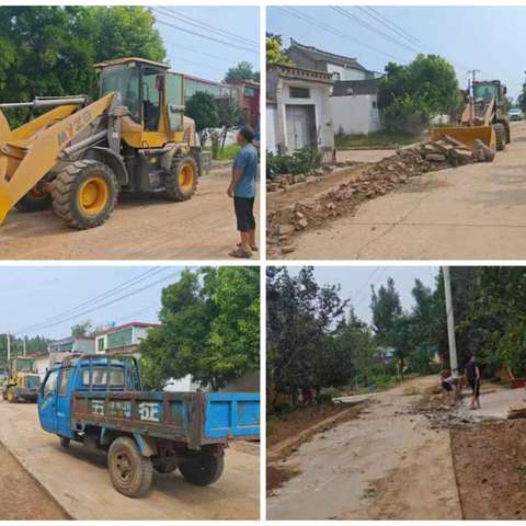 颍阳镇大路吴村道路加宽6条主街道，出动有钩机一台铲车一台，三轮车三辆，拉走垃圾杂物80多车。