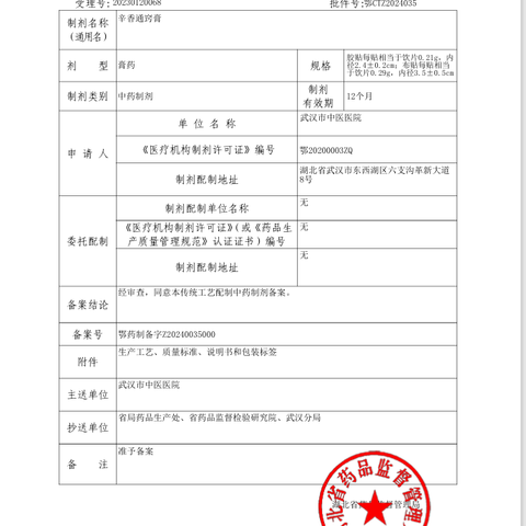 喜报｜辛香通窍膏获批新制剂备案文号